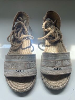Dior Natural Canvas Espadrille Wedge with Braided Ties